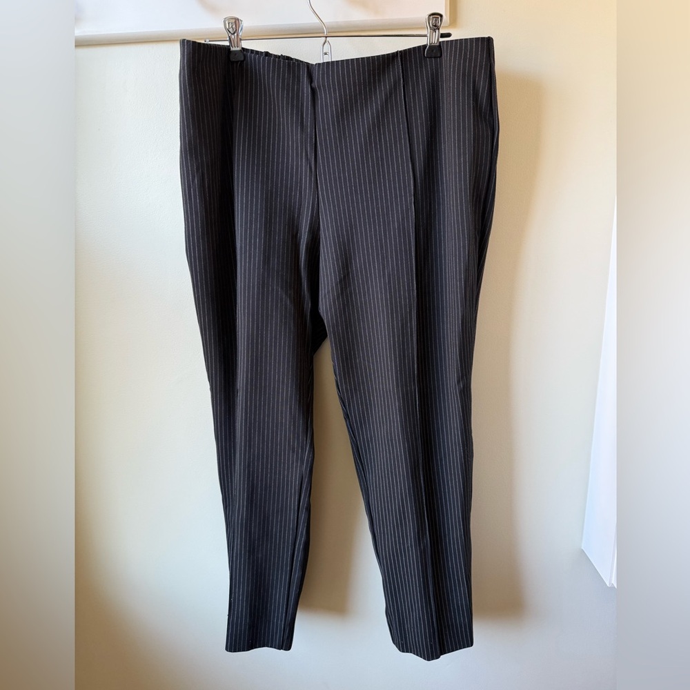 ALEMBIKA Striped Pull On Pants Front Seam Comfy Lagenlook Stretch Ponte L XL